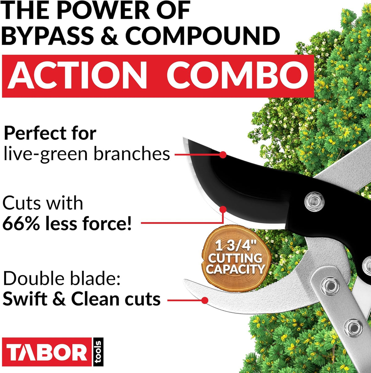 TABOR TOOLS GG11A Bypass Lopper with Compound Action, 30 Inch Tree Trimmer, Branch Cutter with ⌀ 1