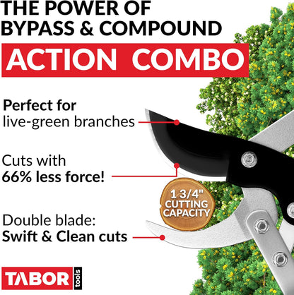 TABOR TOOLS GG11A Bypass Lopper with Compound Action, 30 Inch Tree Trimmer, Branch Cutter with ⌀ 1