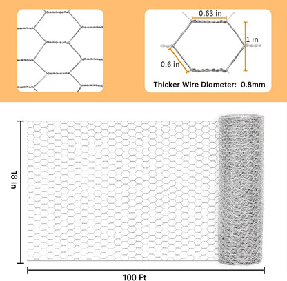 Sliver Chicken Wire 18 inch(H) x 100 ft(L), Anti-Rust Hexagonal Galvanized Metal Garden Netting for
