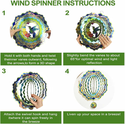 Hummingbird Wind Spinners for Yard and Garden, 12 inch 3D Metal Wind Spinner, Hummingbird Gifts for