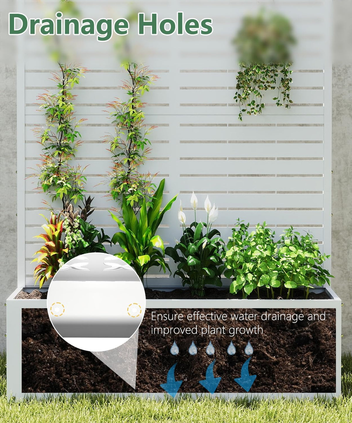 2PCS Metal Planter Box with Trellis,70.9"x47.2"x15.7" Raised Garden Bed with Drainage Holes