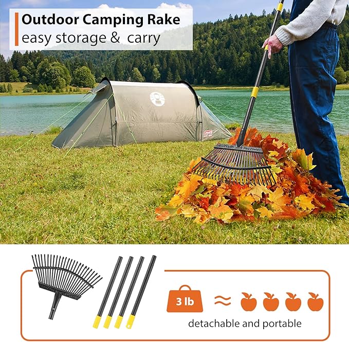 Rake for Leaves Heavy Duty, Large Garden Leaf Rakes for Lawns, 65 Inch Gardening Rake with