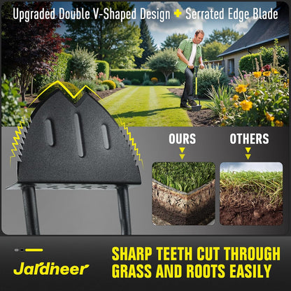 Jardineer Edger Lawn Tool Long Handle, Upgraded Manual Grass Edger with Double V-Shaped Serrated