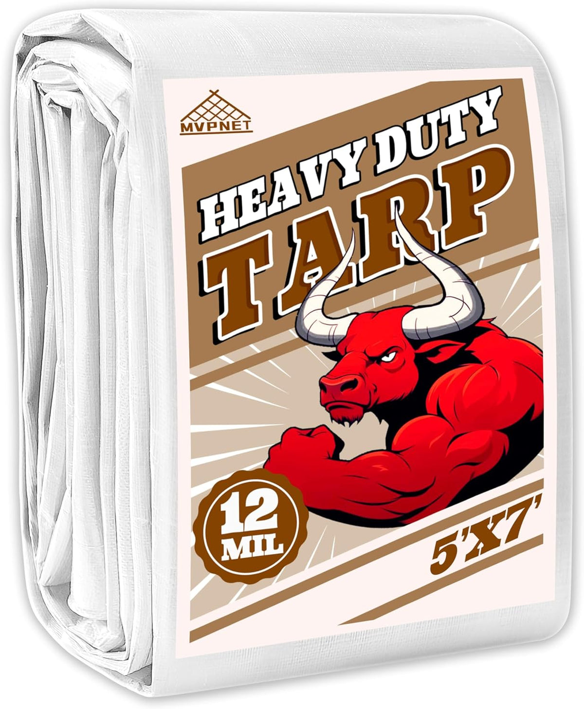 Tarp 5x7 ft Heavy Duty 12mil 100% Waterproof High Durability Multipurpose,Uv Resistant,White Tarp
