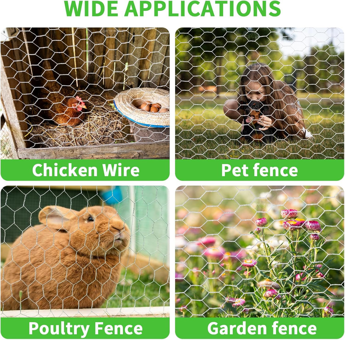16in x 50ft Craft Chicken Wire Mesh, Hexagonal Galvanized Wire Mesh for Poultry, Floral Wire