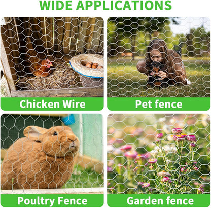 16in x 50ft Craft Chicken Wire Mesh, Hexagonal Galvanized Wire Mesh for Poultry, Floral Wire