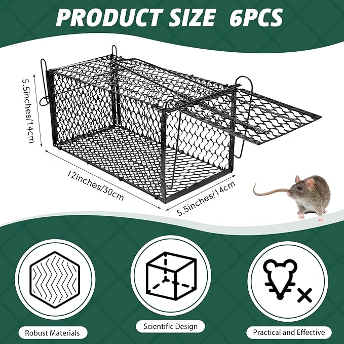 Qualirey 6 Pcs Humane Rat Trap Small Chipmunk Mouse Squirrel Cage Rodent Animal Voles Hamsters Cage