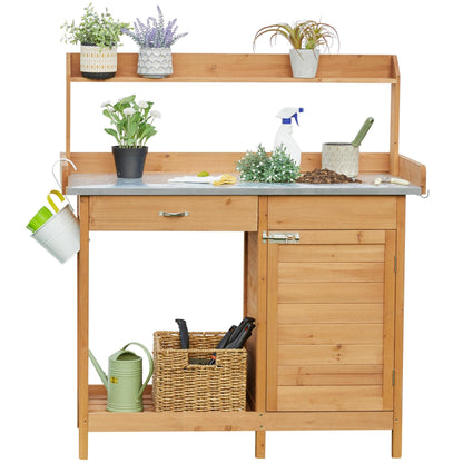 Yaheetech Potting Bench Outdoor Potting Table with Storage,Natural Wood