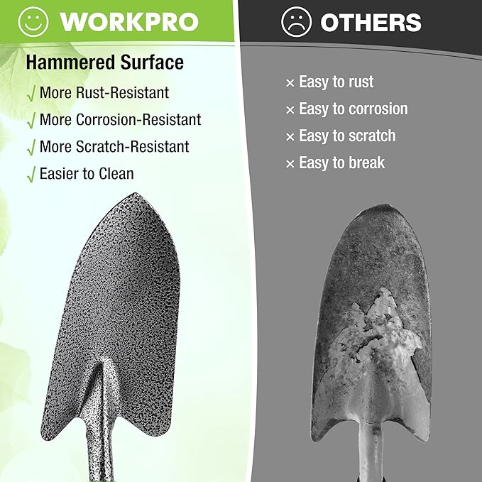WORKPRO 6-Piece Garden Tool Set, Heavy Duty Gardening Hand Tools with Soft Rubber Handle, Including
