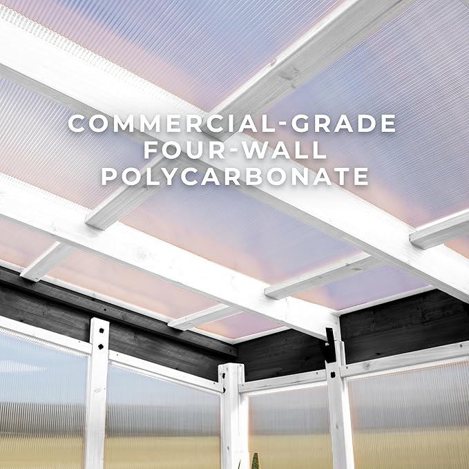 Backyard Discovery Willow 9' x 6' White Cedar Wood and Polycarbonate Walk-in Greenhouse Kit with