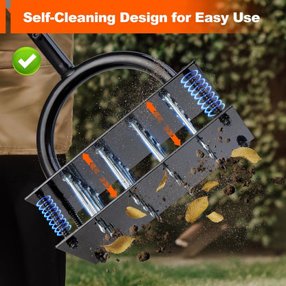 Bluesea Lawn Aerator Tool - 16 Iron Spikes with Ergonomic T-Handle, Automatic Dirt Clean for Soil