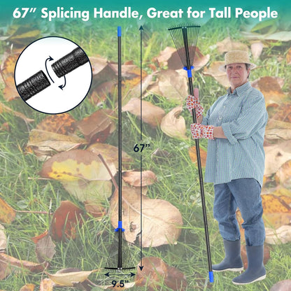 Rake, Leaf Rake with Expandable Head,18 Teeth, Adjustable 53 Inch Long Handle, 17 Inch Wide, Heavy