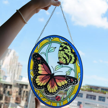 Monarch Butterfly Stained Glass Window Hanging, Butterfly Decorations Gift for Women, Stained Glass