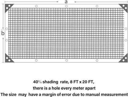 winemana Black Shade Cloth 40%, 8x20 FT Mesh Tarp - Garden Shade for Greenhouse, Patio, Vegetables
