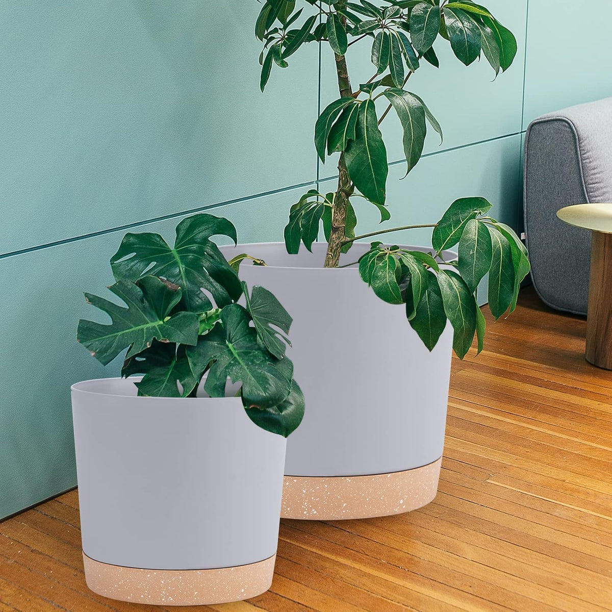 QCQHDU 12 inch Plant Pot, 2 Pack Planters for Indoor Plants with Drainage Holes & Saucer, Outdoor