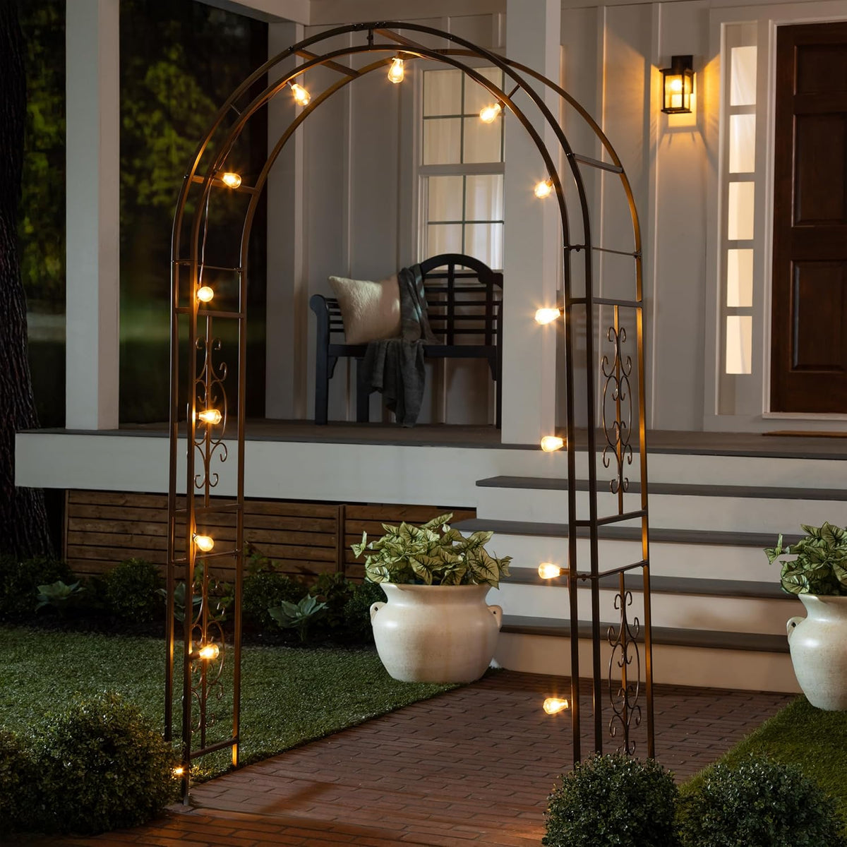 Evergreen Plow & Hearth Montebello-Gunmetal Garden Arbor - 7 Feet Tall | Slim Metal Arch with Iron