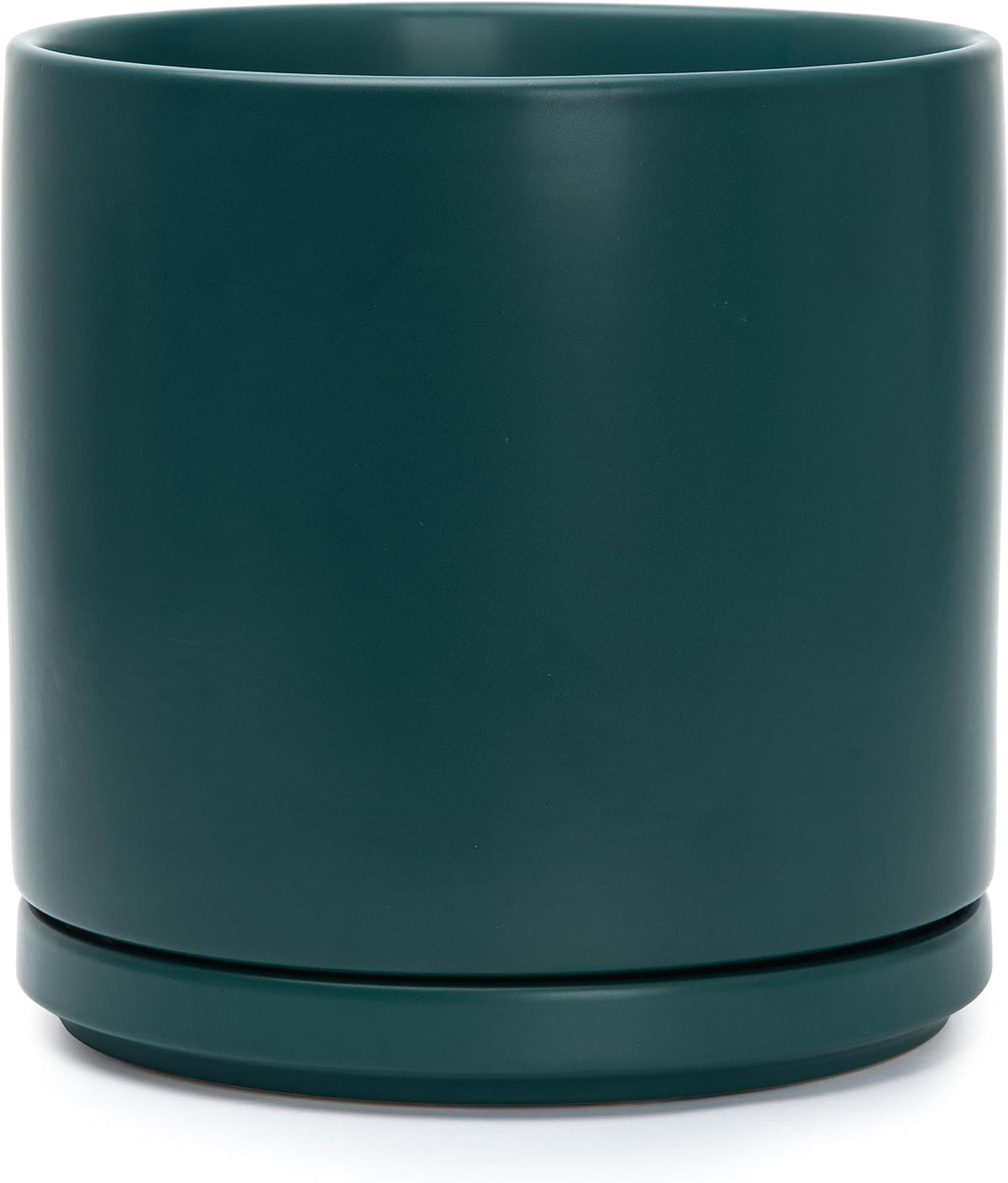 D'vine Dev 10 Inch Ceramic Planter Pot with Drainage Hole and Saucer, Indoor Cylinder Round Planter