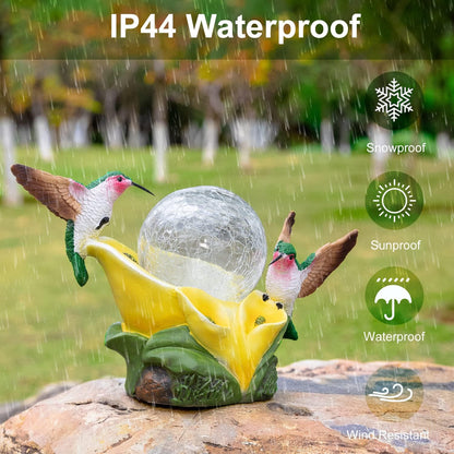 Solar Garden Statue Hummingbird Figurine - Hummingbird Flower Carry Magic Orb Solar LED Lights for