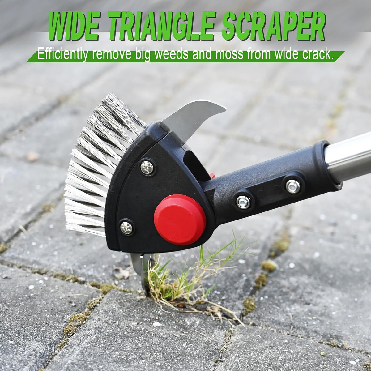 Crack Weeder Long Handle 3-in-1 Adjustable Crevice Cleaning Tool with Stainless Steel Weed Brush