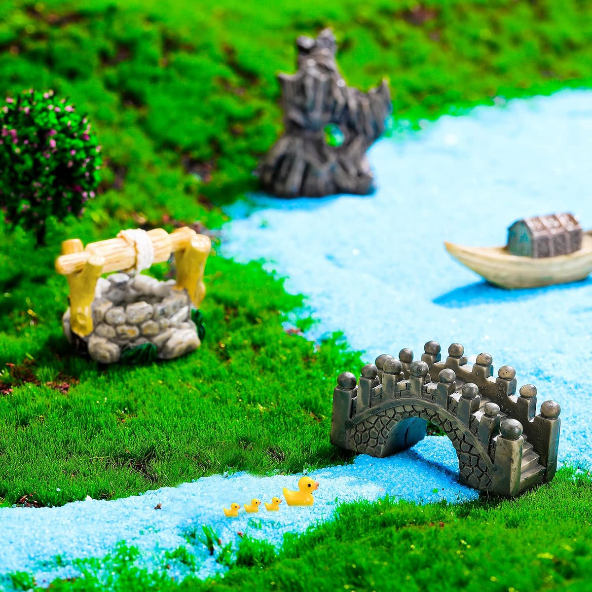 Jetec 12 Pcs Garden Accessories Miniature Bridge Mini Lighthouse Water Well Bridge Figurines Pond