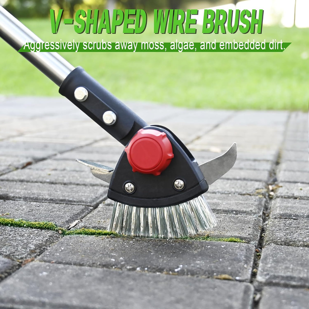 Crack Weeder Long Handle 3-in-1 Adjustable Crevice Cleaning Tool with Stainless Steel Weed Brush