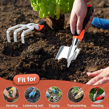 Garden Tool Set, 2 Pack Heavy Duty Gardening Tools Set Include Garden Shovel and Hand Rake Claw