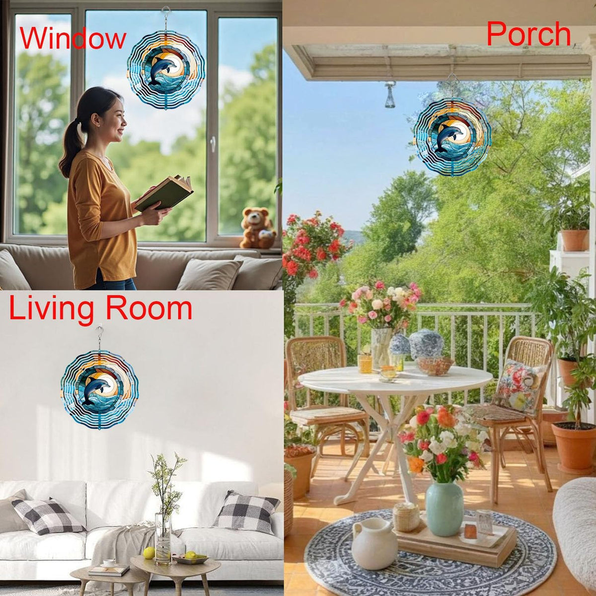 Metal 3D Wind Spinners Outdoor Dolphin Decorations Hanging, Festive Gifts for Women Mom Grandma