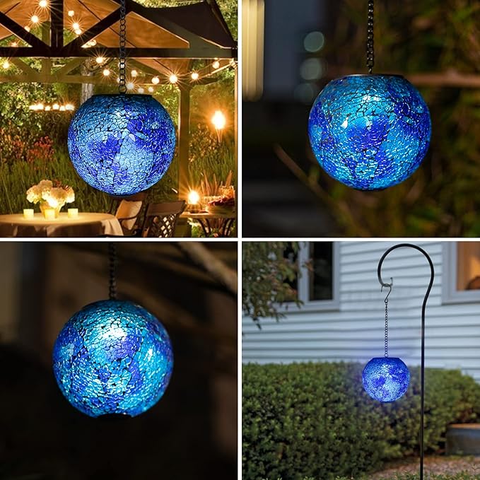 VCUTEKA Solar Lanterns Outdoor Waterproof - Hanging Solar Lights Garden LED Lanterns Mosaic Glass