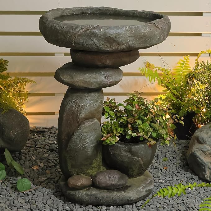 27.6" Tall Outdoor Fountain for Garden, Patio, Yard – Vertical Space-Saving Design, Made of Resin &