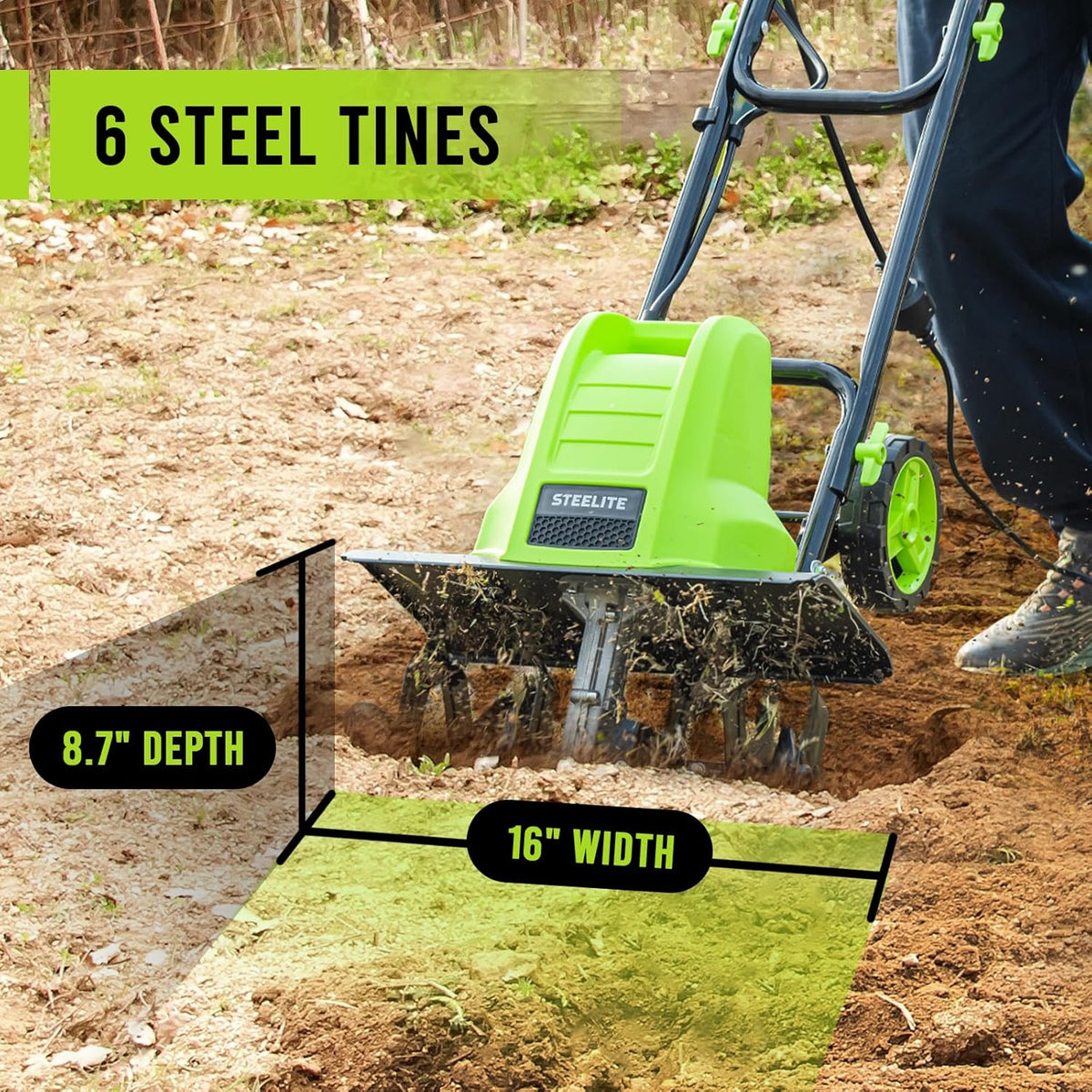 STEELITE 16-Inch Corded Electric Tiller, 13.5 Amp Powerful Garden Cultivator for Soil Preparation