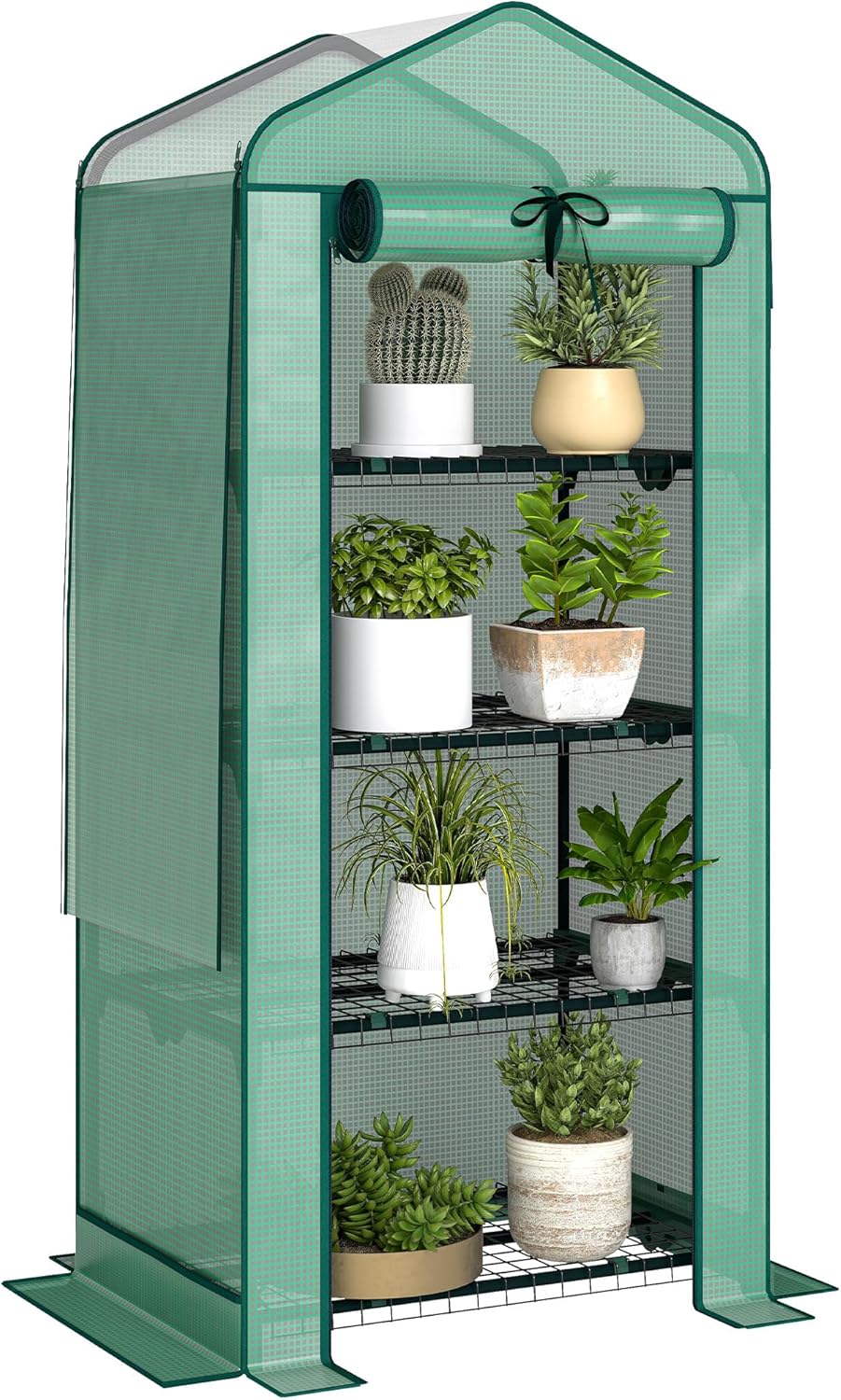 Outsunny 4 Tier Mini Greenhouse with Screen Roof, 27.6" x 19.7" x 62.2", Portable Small Greenhouse