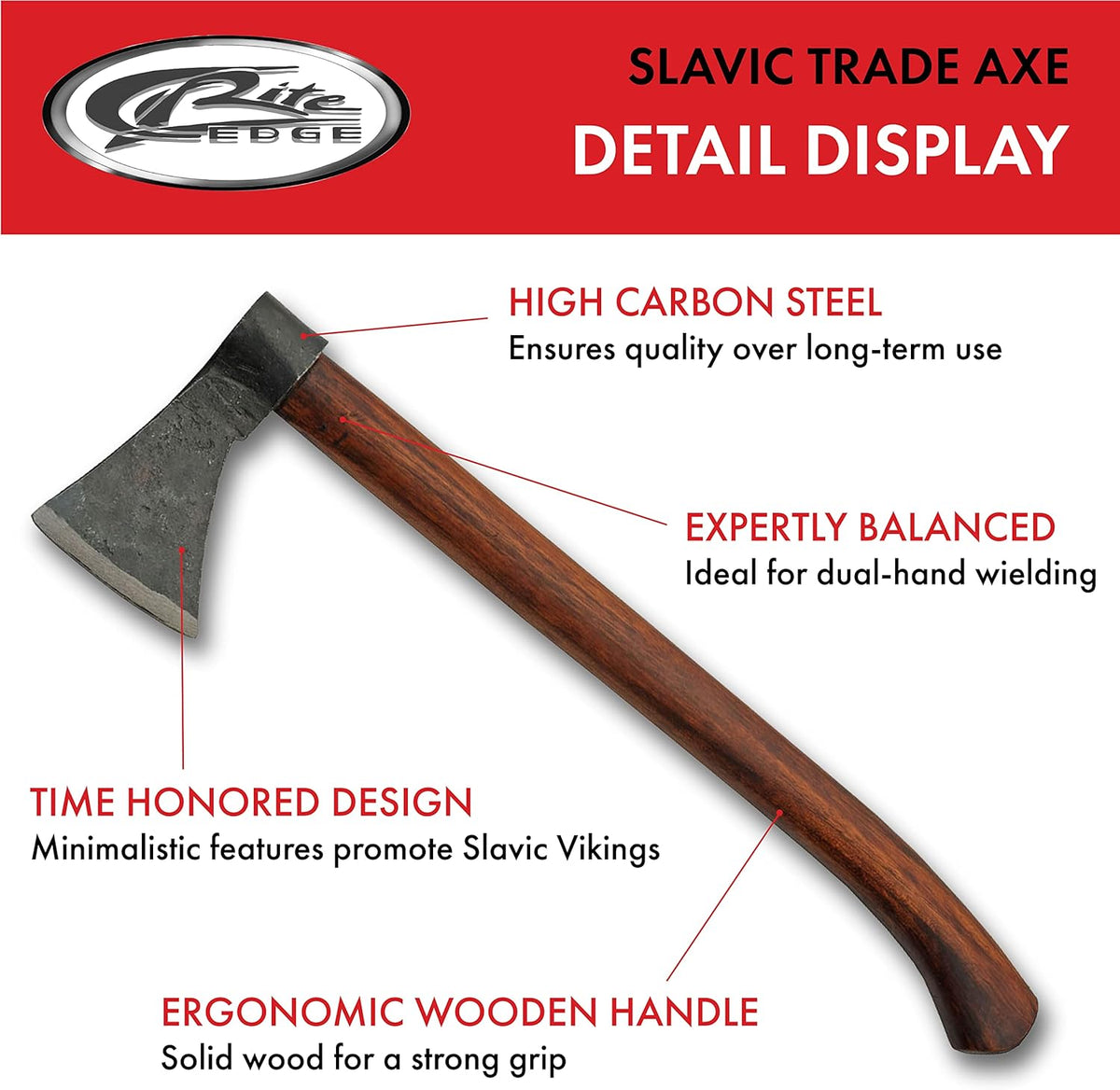 SZCO Supplies 16" Viking Style Hand-Forged Axe - Carbon Steel Blade with Wooden Handle, Medieval