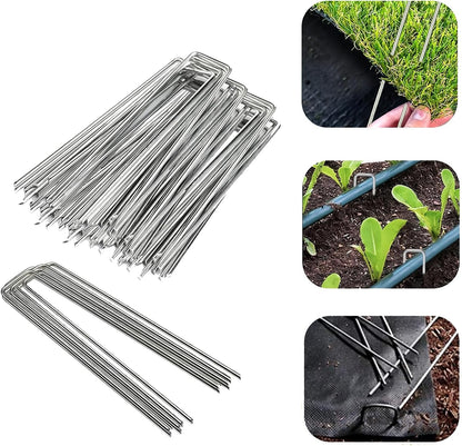 50 Pack Sturdy Garden Landscape Staples, 6 Inch Galvanized Steel Sod Pins Anti-Rust Stakes for Weed