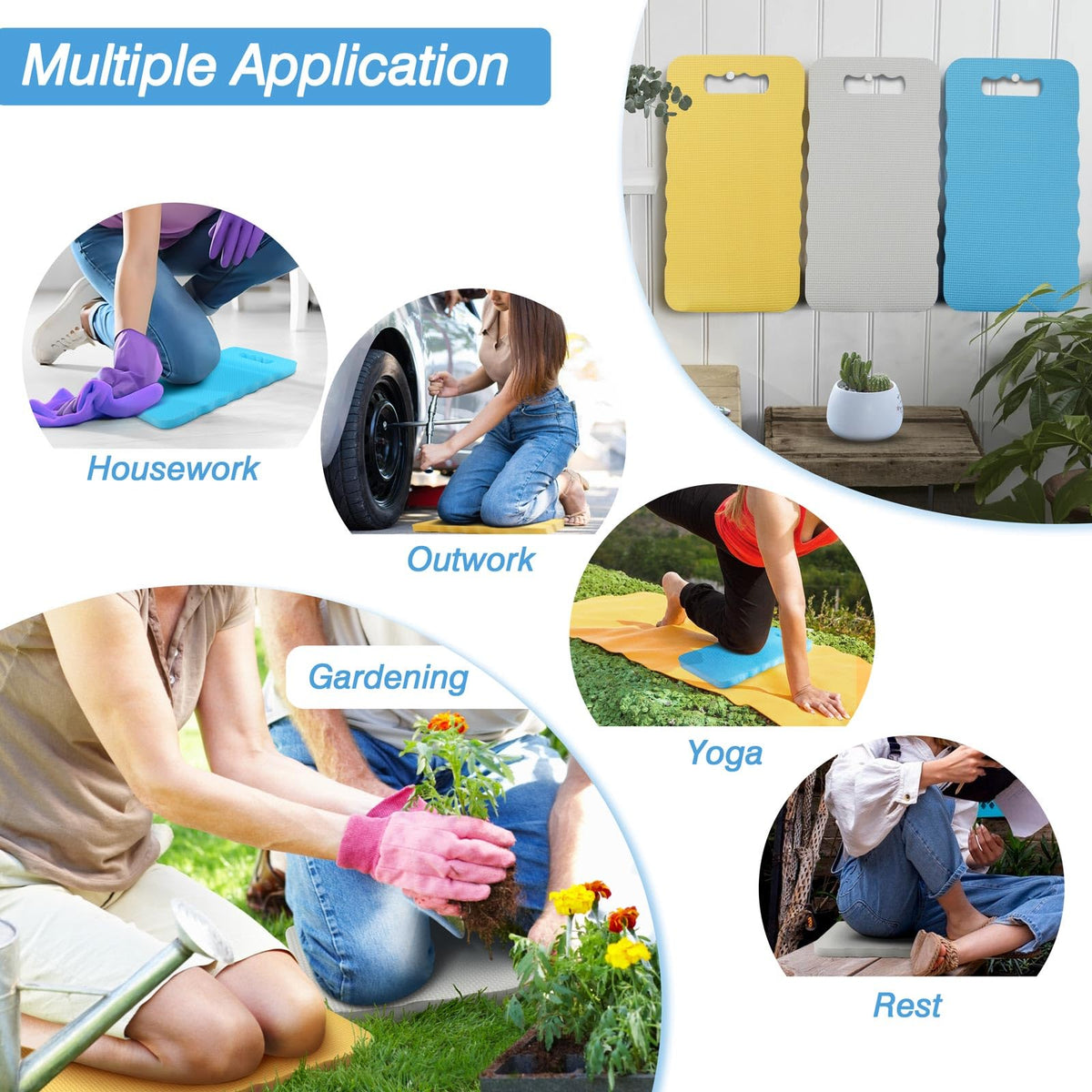 Altdorff Garden Kneeling Pad 3pcs, Extra Wider 8.66“, Kneeling Mat Waterproof with Bright Color