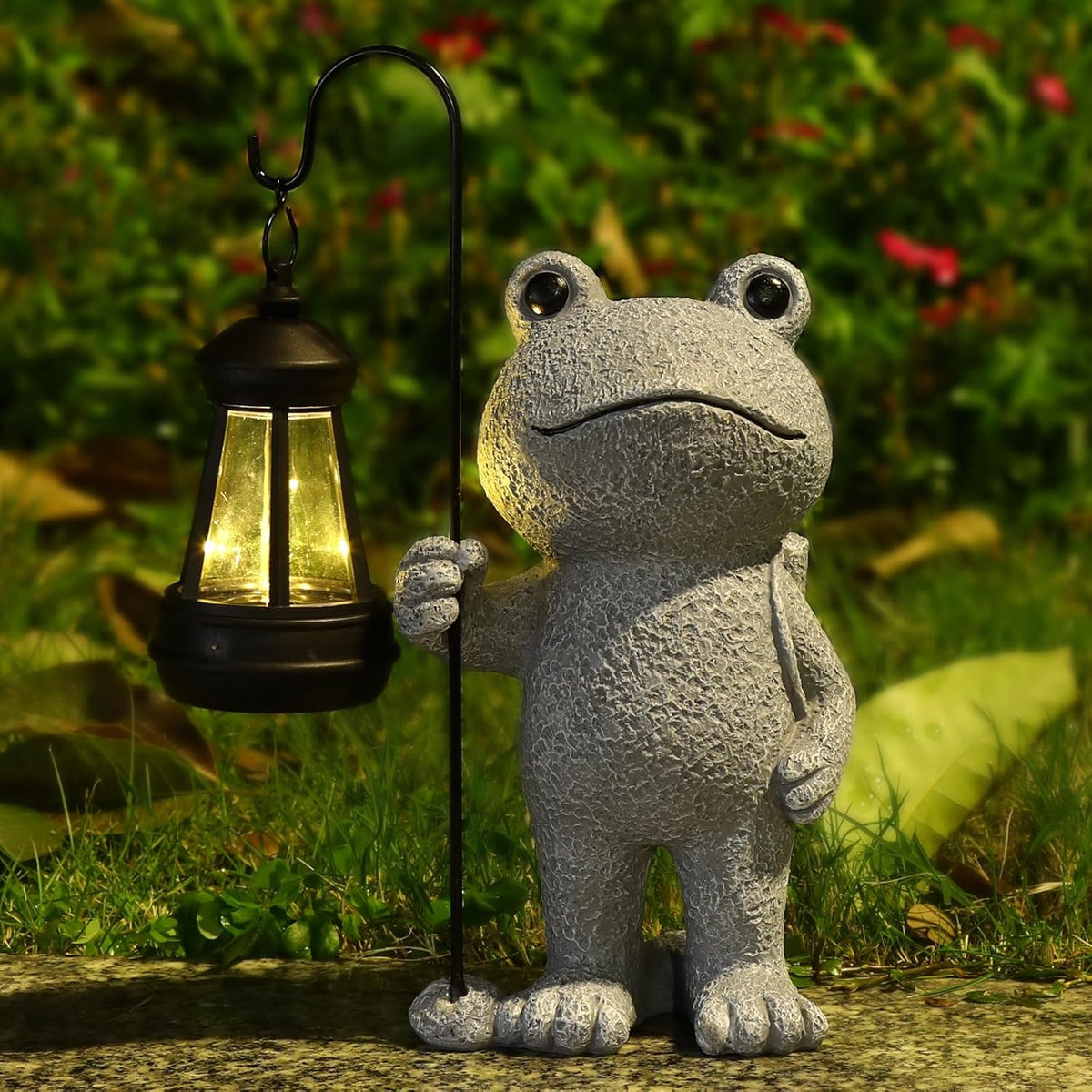 Garden Statue Frog Outdoor Decor, Solar Patio Garden Sculptures & Statues, Resin Decor Gift for