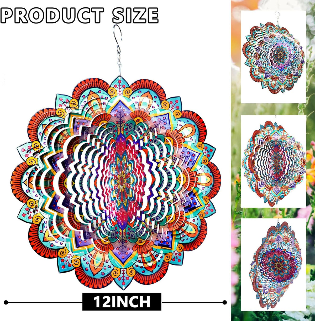 Goolyrusim Wind Spinner Mandala Sunflower, Wind Spinners for Yard Garden, 12in 3D Hanging Wind