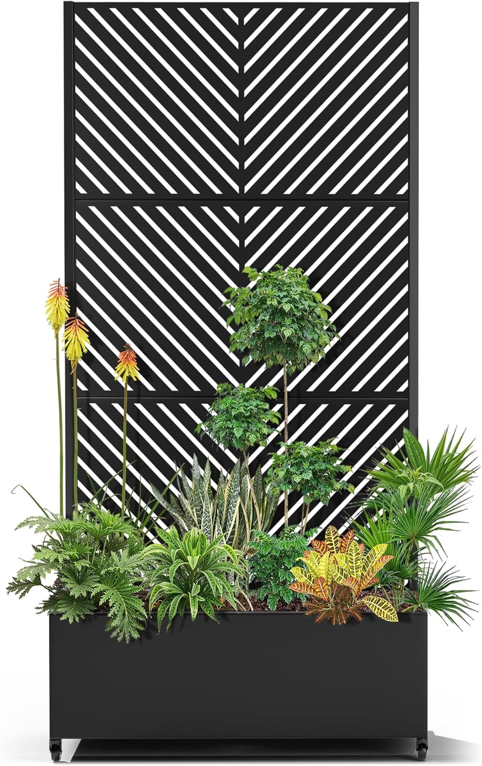 15.7"×70.9"×35.4" Metal Raised Garden Bed with Trellis and Wheels - Tall Trellis Planter Box for