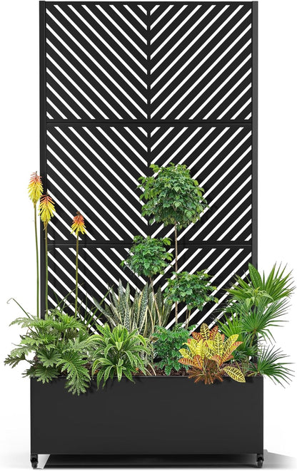15.7"×70.9"×35.4" Metal Raised Garden Bed with Trellis and Wheels - Tall Trellis Planter Box for