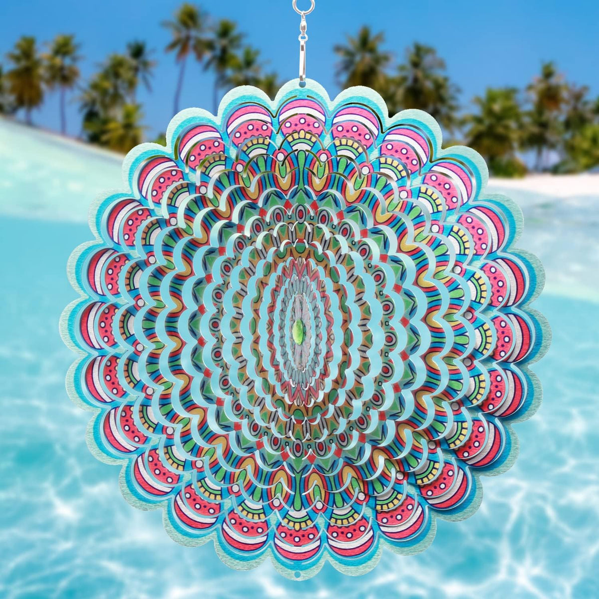 SPRING SONG Colorful Mandala Kinetic Wind Spinner for Yard and Garden Stainless Steel Spinner