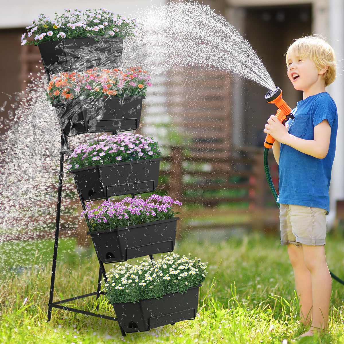 Fogein 5 Tier Vertical Raised Garden Bed Planter Box, Vertical Raised Bed with Drainage Holes for