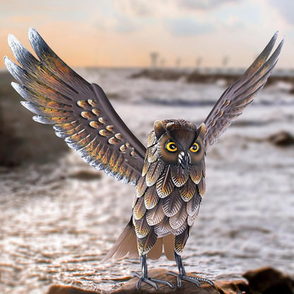 Natelf Garden Owl Sculptures & Statues, Standing Metal Bird Yard Art Sculpture for Patio Backyard