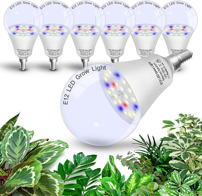 Grow Light Bulbs E12 Candelabra Small Screw Base for Indoor Plants Full Spectrum,Grow LED Light