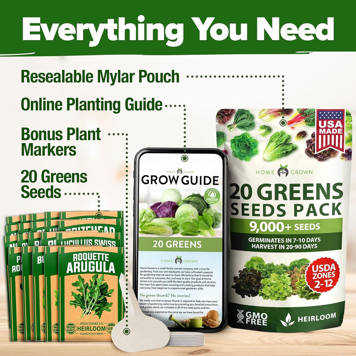 HOME GROWN 21,600+ Lettuce Seeds for Planting - 20 Heirloom Varieties, Non-GMO USA - Romaine
