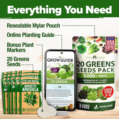 HOME GROWN 21,600+ Lettuce Seeds for Planting - 20 Heirloom Varieties, Non-GMO USA - Romaine