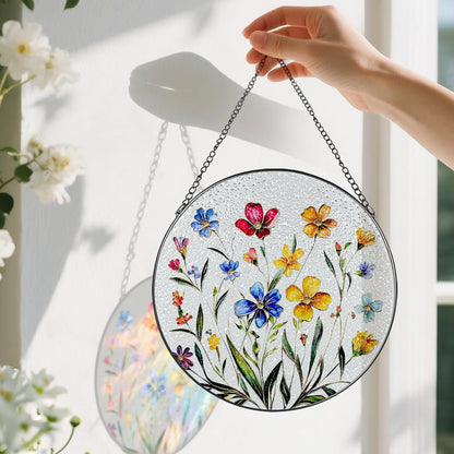 Wildflower Stained Glass Suncatcher, Stained Glass Window Hanging, 8 Inch Wildflower Window Decor