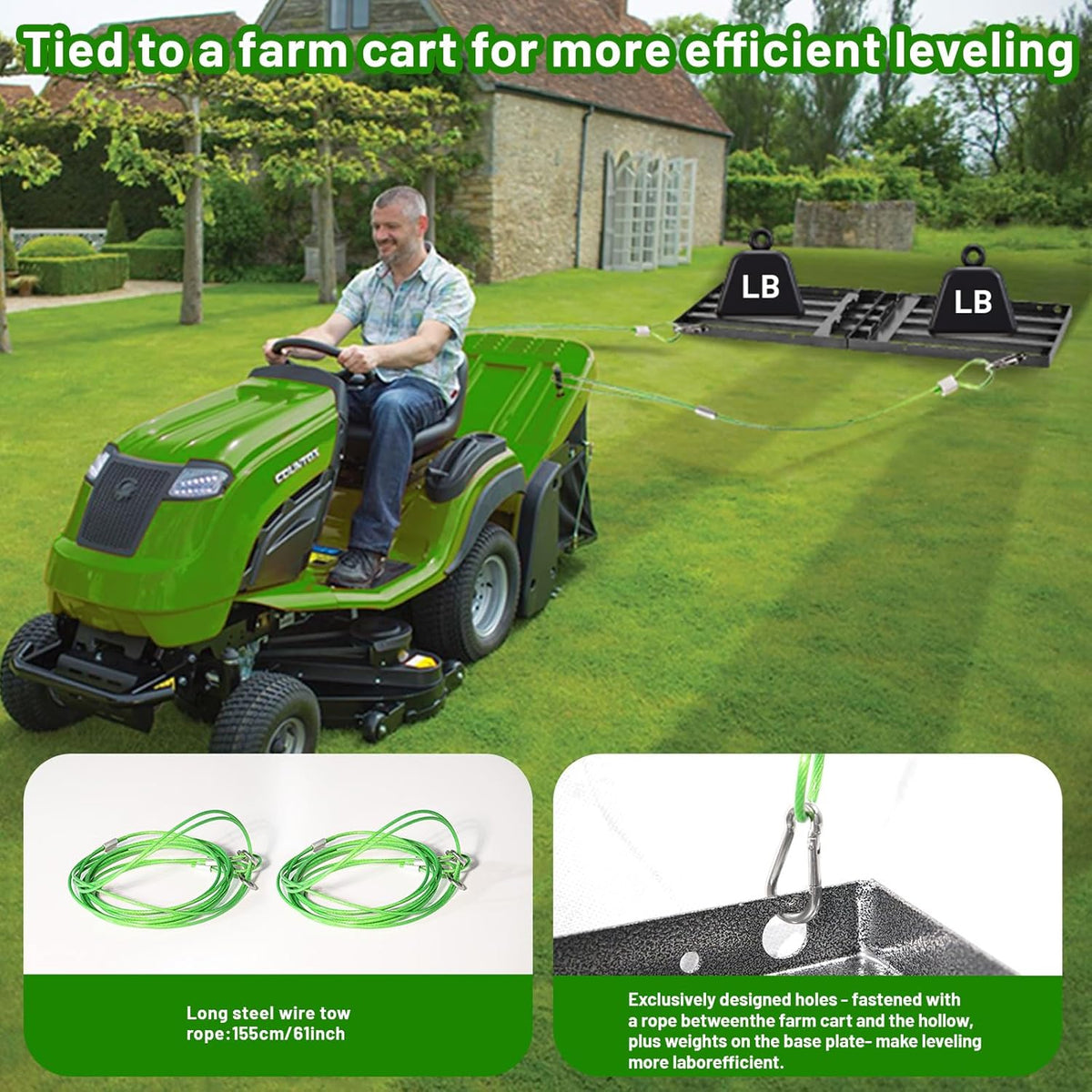 Lawn Leveling Rake 34"x9.5",Lawn Leveling Tool with 68" Long Adjustable Stainless Steel Handle for