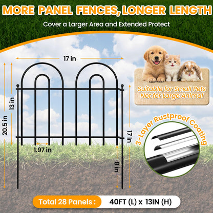 28 Pack 40ft x 13in Decorative Garden Fence Panels - Animal Barrier No Dig Fence Garden Fencing Dog