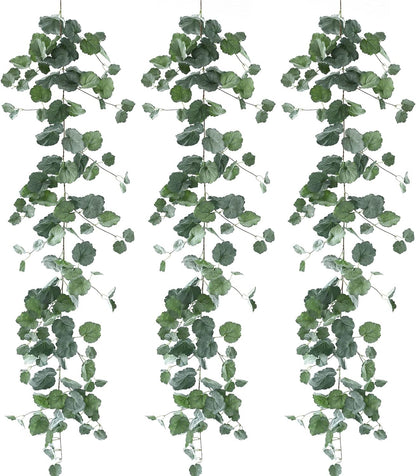 3 Strands Begonia Artificial Vines, 67" Silk Vine Garland with Green Leaves, Fake Hanging Plants