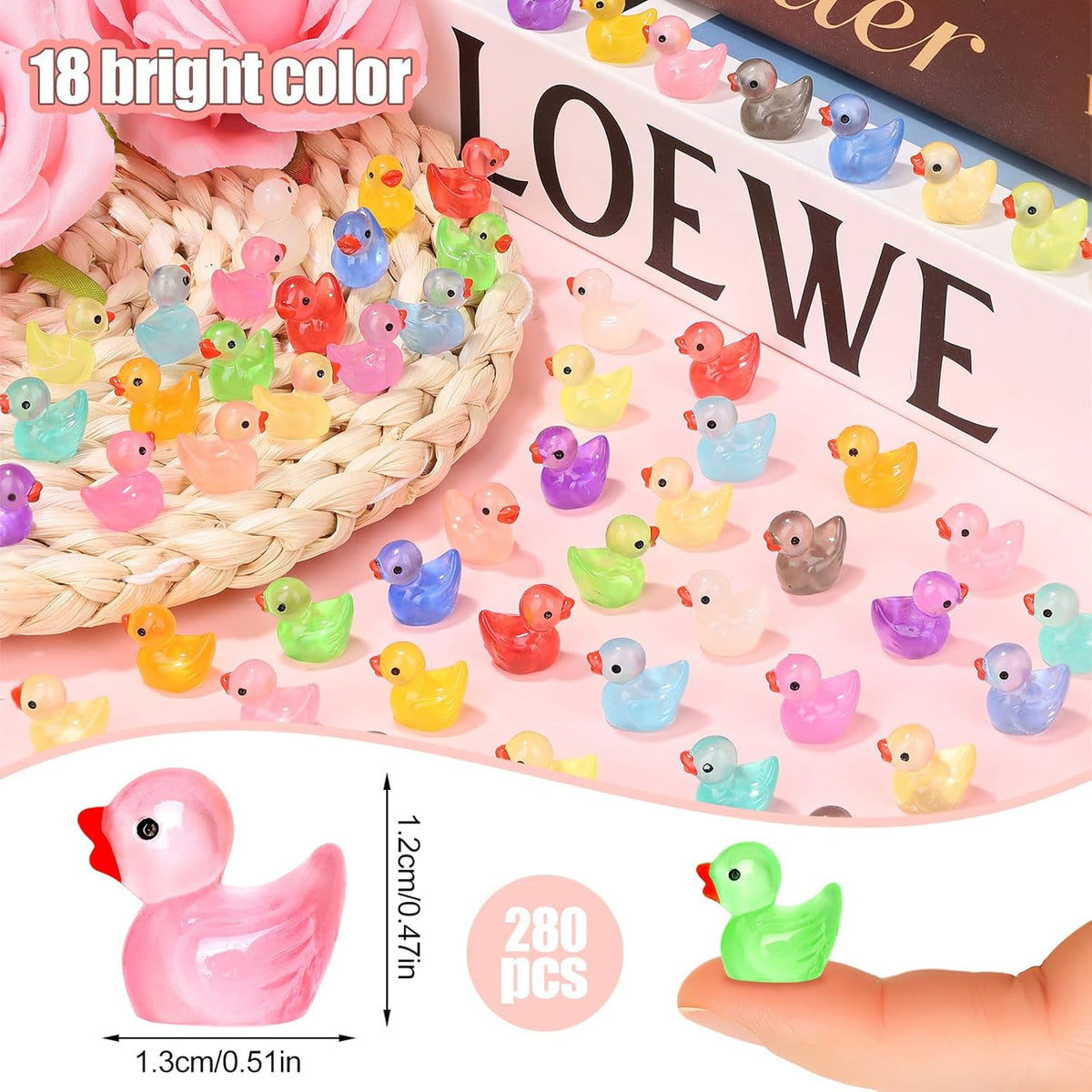 280 pcs Luminous Mini Resin Ducks, Glow in The Dark Tiny Ducks Figures to Hide, Bulk Plastic Duck