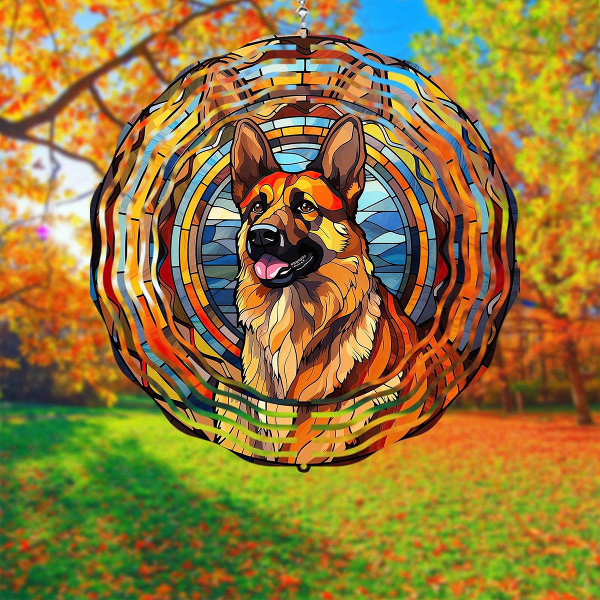 German Shepherd Dog Wind Spinners Outdoor Dog Memorial Gifts, 3D Metal Kinetic Hanging Garden Wind